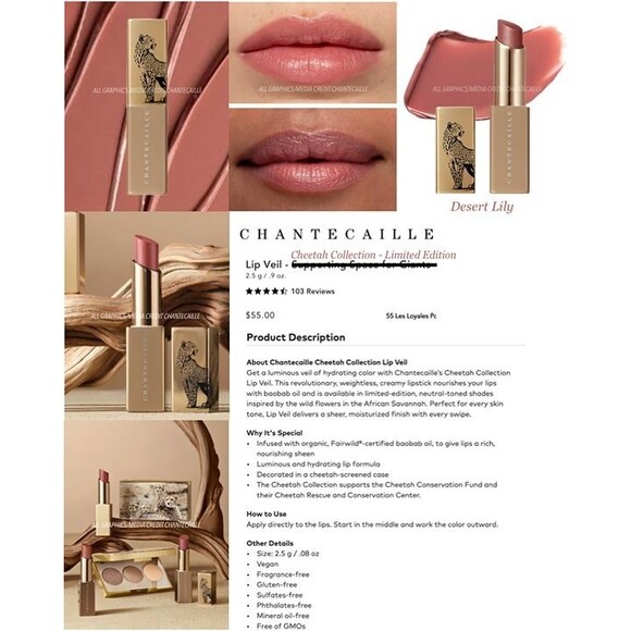 Ltd Edition Chantecaille Cheetah Lip Veil Lipstick Desert Lily Earthy Pink Nude - Picture 4 of 12